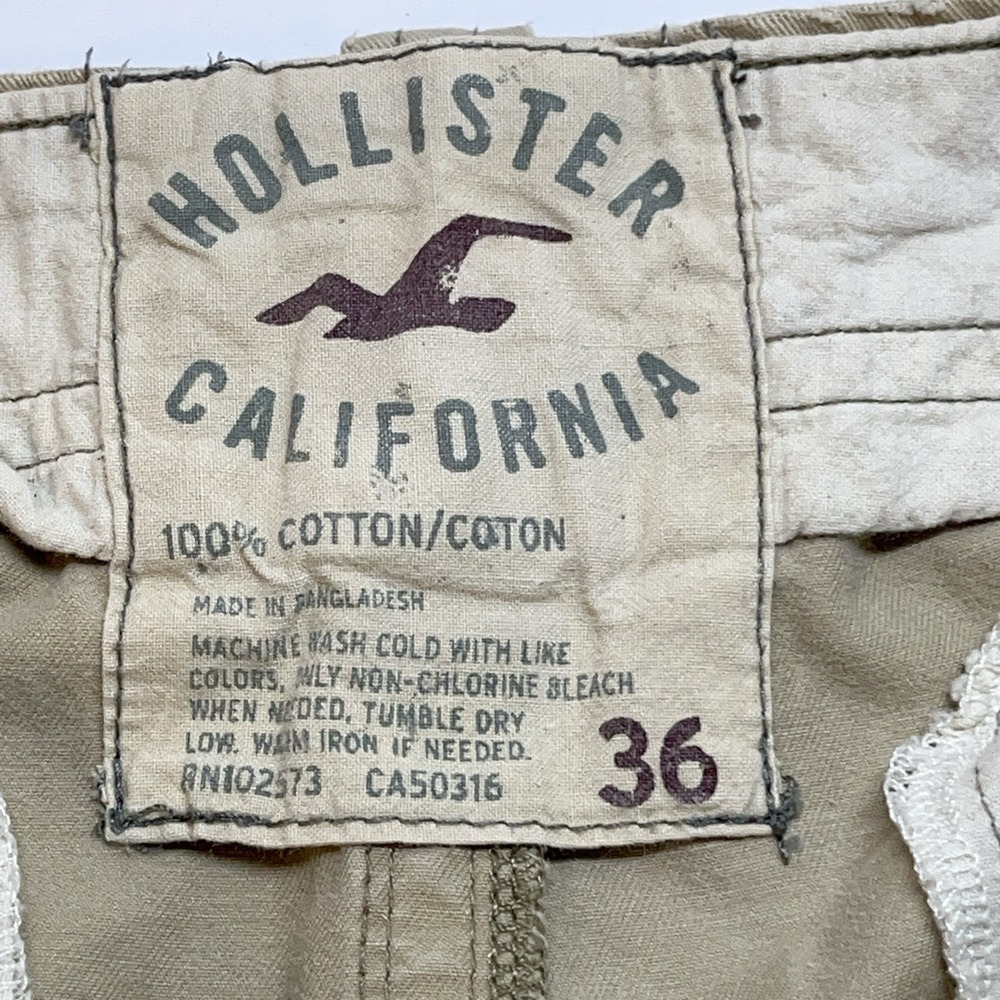 Hollister Y2K Cargo Shorts Mens 36 Beige Baggy Khaki Button Fly Canvas Pockets - Picture 10 of 11